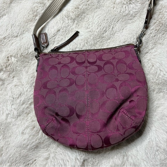 Coach Crossbody Bag Purple Signature C Pleated Small Purse Adjustable Strap - Picture 15 of 15